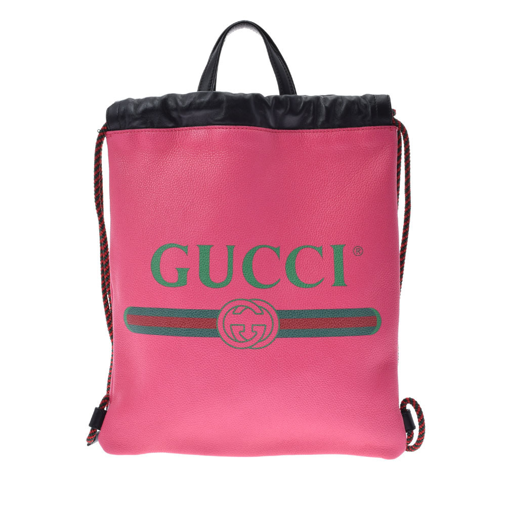 GUCCI Drawstring Backpack Pink Calfskin Daypack